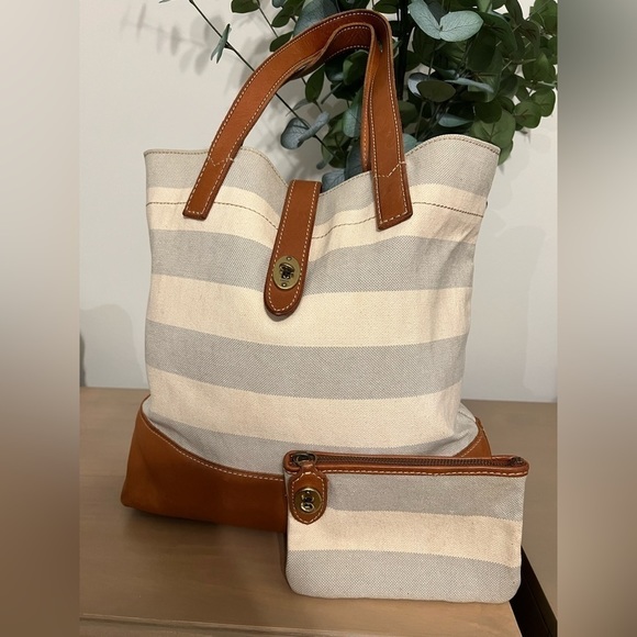 Fossil Handbags - AUTHENTIC Fossil Canvas & Leather bag w matching pouch
